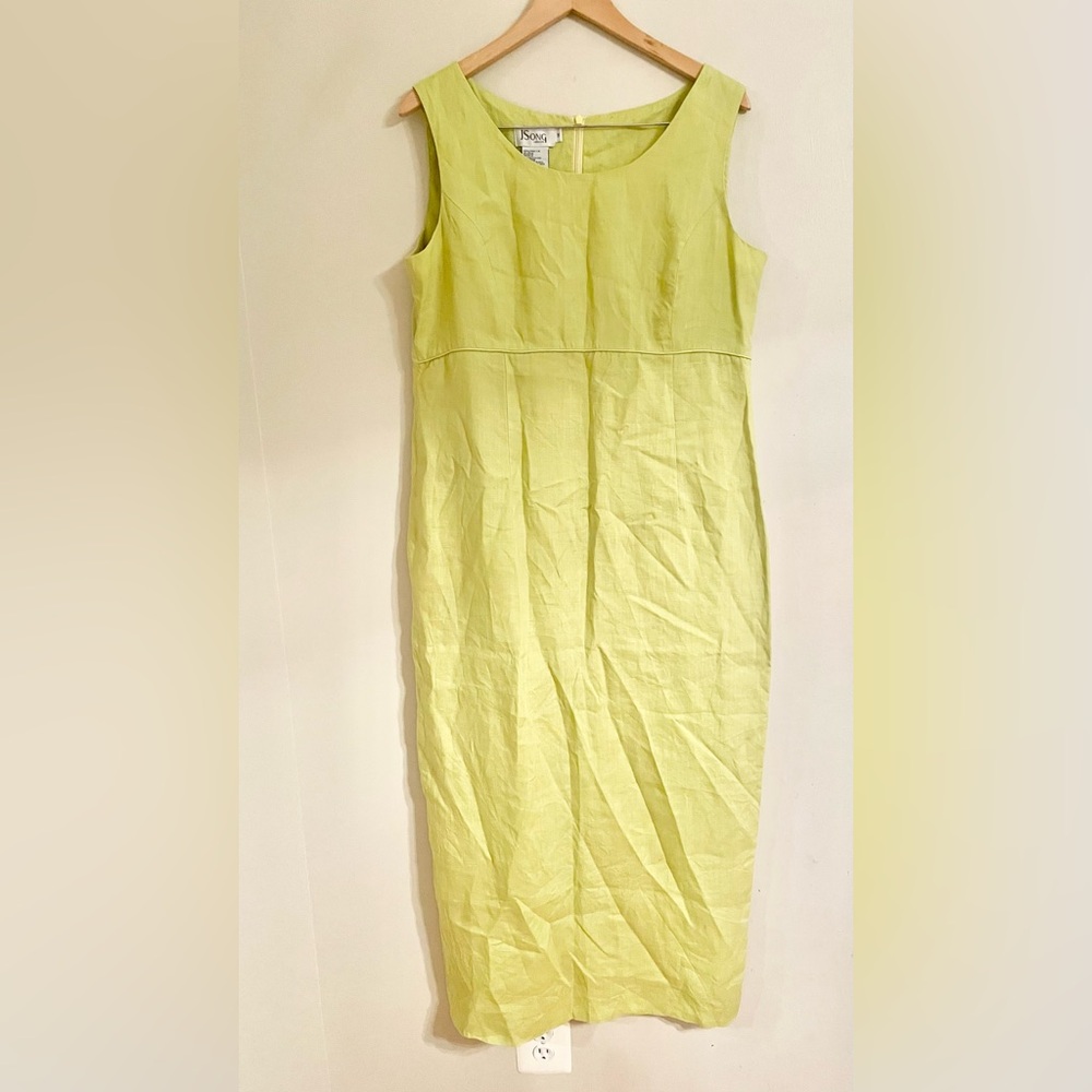 JSong 100% Linen Dress (Citrus Color) Empire Waist Size 14- LIKE NEW